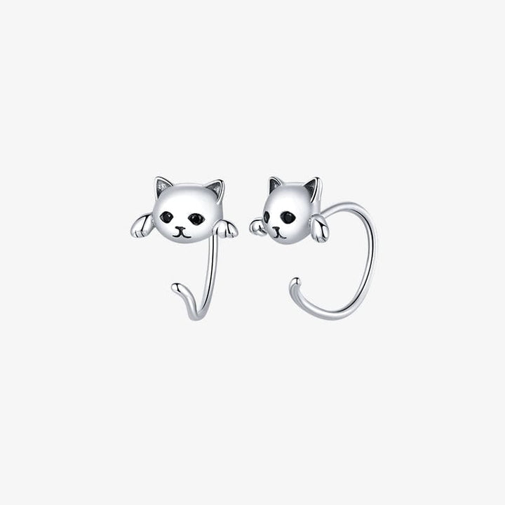 Black Eye Silver Cat Earrings