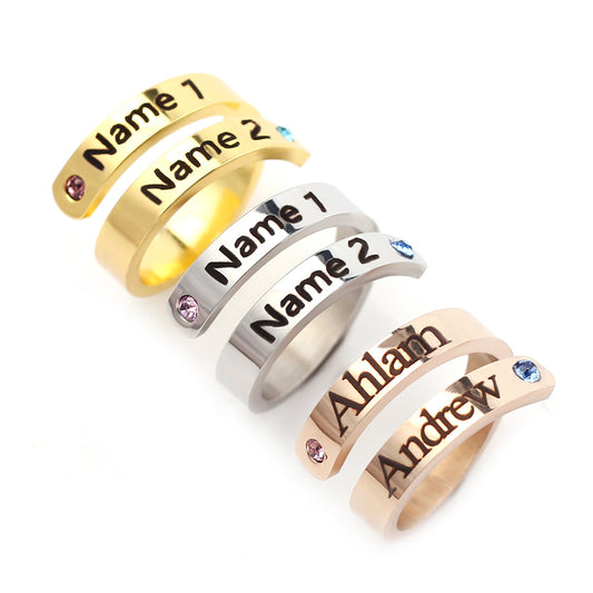 DIY Personal Customized Name Birthstone Open Ring