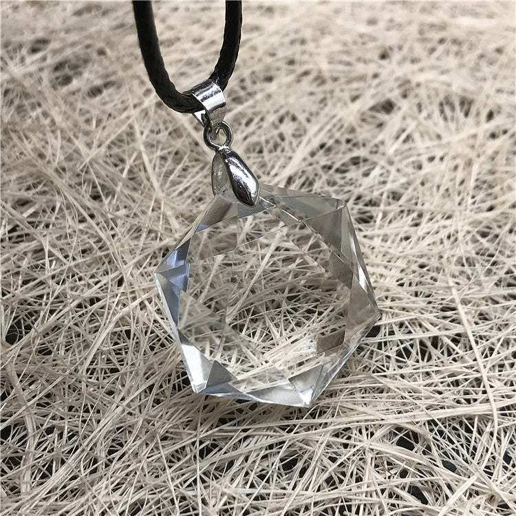 Clear Quartz Hexagram Pendant-Natural White Crystal Healing Necklace