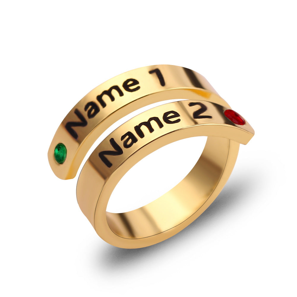 DIY Personal Customized Name Birthstone Open Ring
