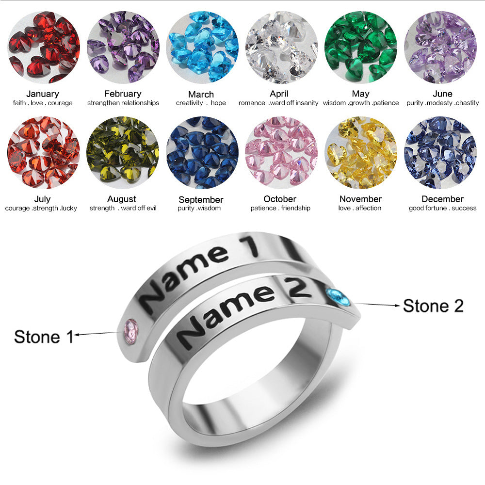 Elegant adjustable custom birthstone name ring