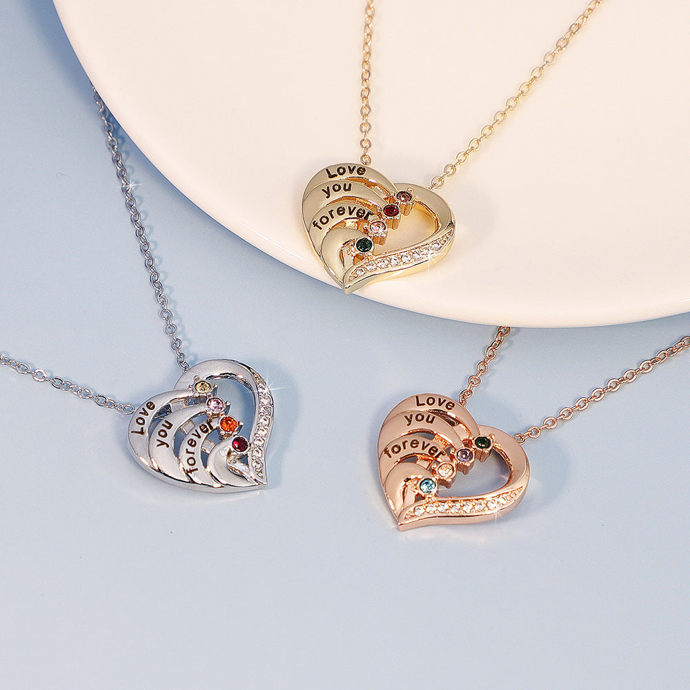 Personalized Name & Birthstone Family Heart Necklace