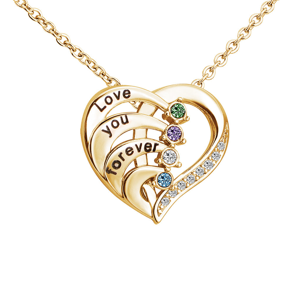 Personalized Name & Birthstone Family Heart Necklace