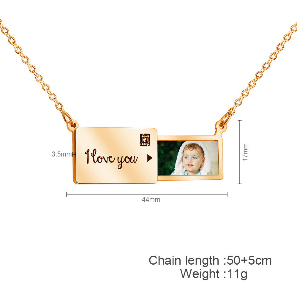 Custom Engraving Photo Envelope Locket Necklace