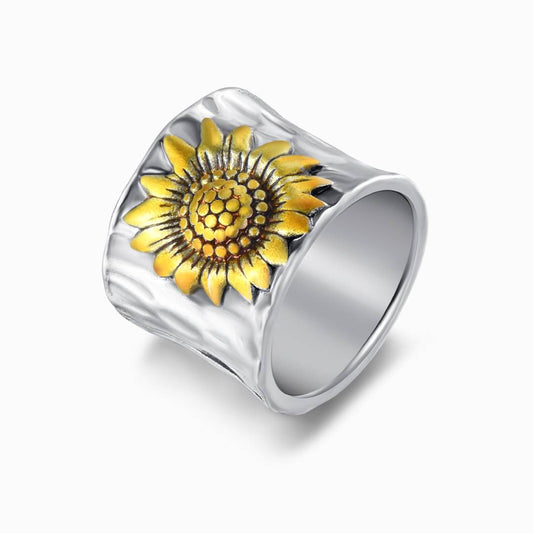 To My Best Friend Golden Sunflower Wide Band Ring