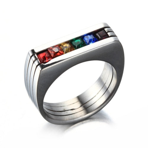 925 Stainless Steel Rainbow Row Men's Ring