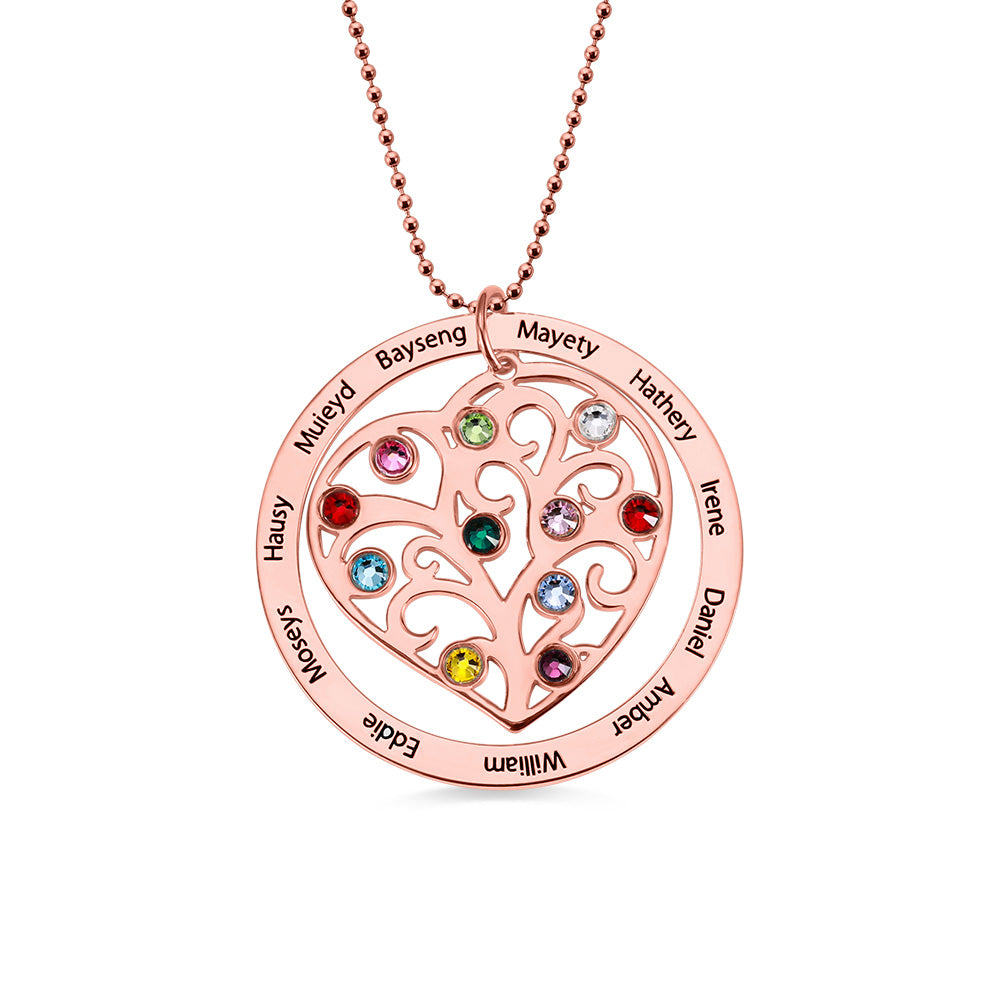 Personalized Family Tree Birthstone Silver Necklace