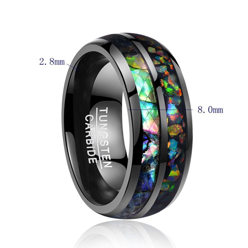 8MM Black Electroplated and Inlaid Shell Domed Tungsten Carbide Men's Ring