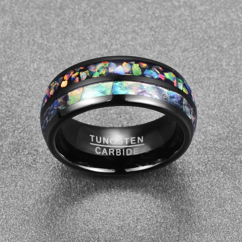 8MM Black Electroplated and Inlaid Shell Domed Tungsten Carbide Men's Ring