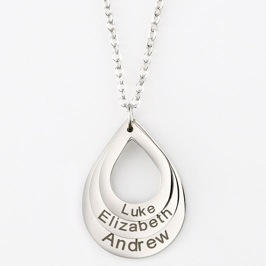 Mother's Day Gift Engraved Drop Shaped Family Necklace