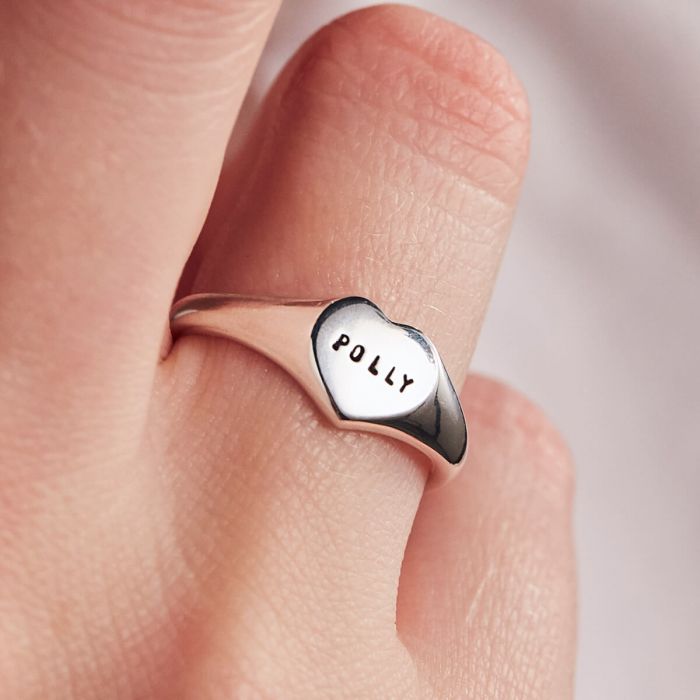 Personalised Handstamped Heart Signet Ring
