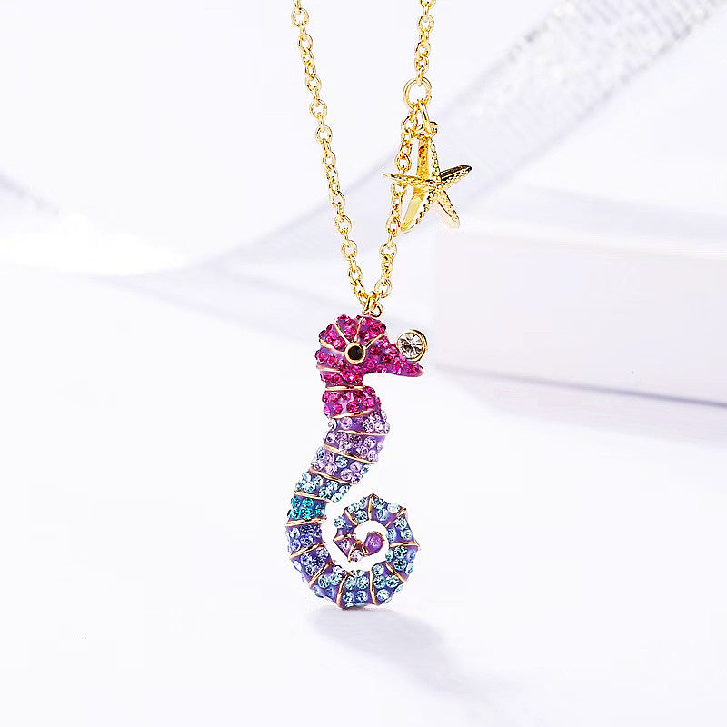 Gold Gradient Colored Seahorse Necklace
