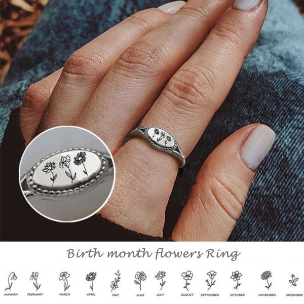 Personalized 1-3 Birth Month Flowers Ring For Your Loved One