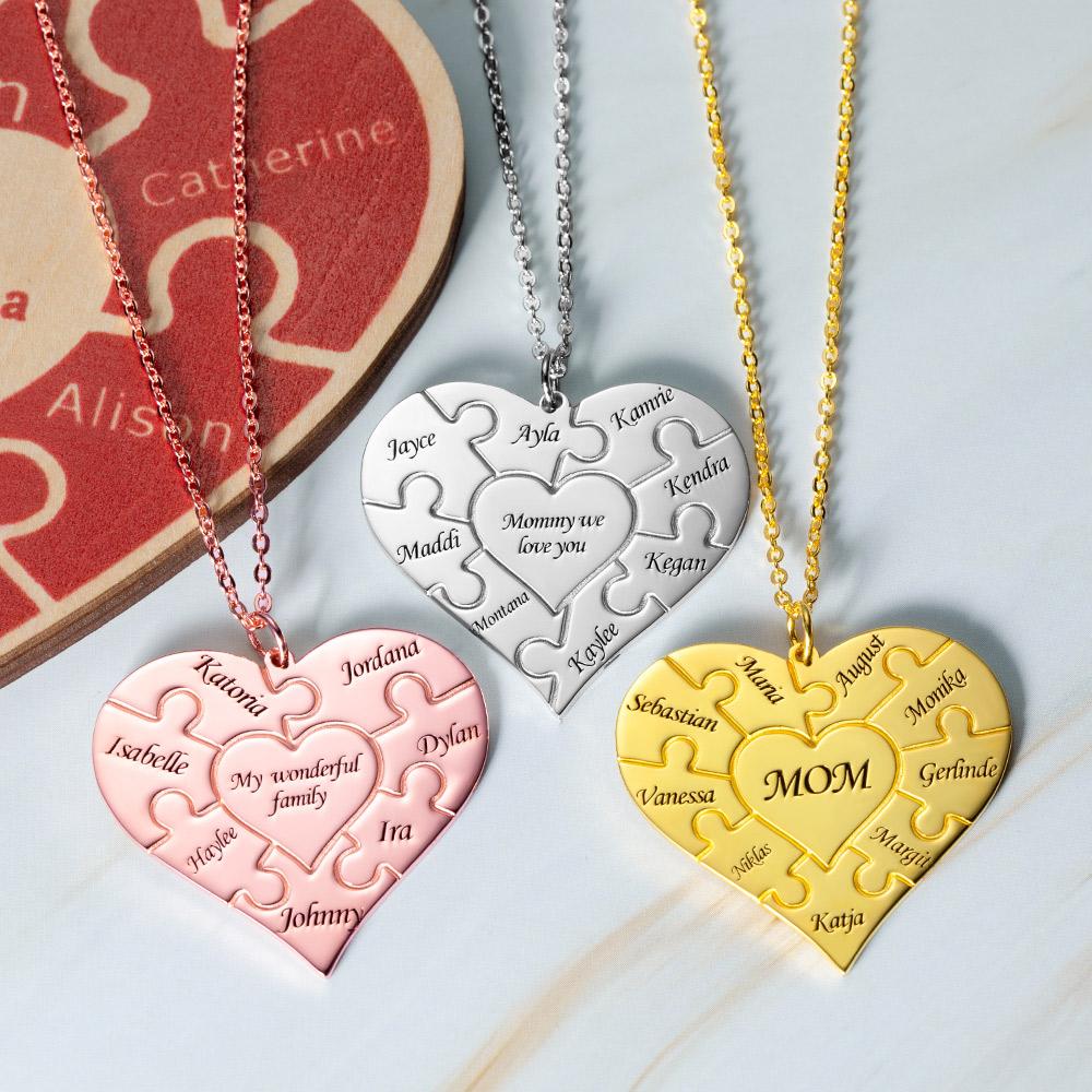 Personalized Heart Puzzle Family Name Necklace