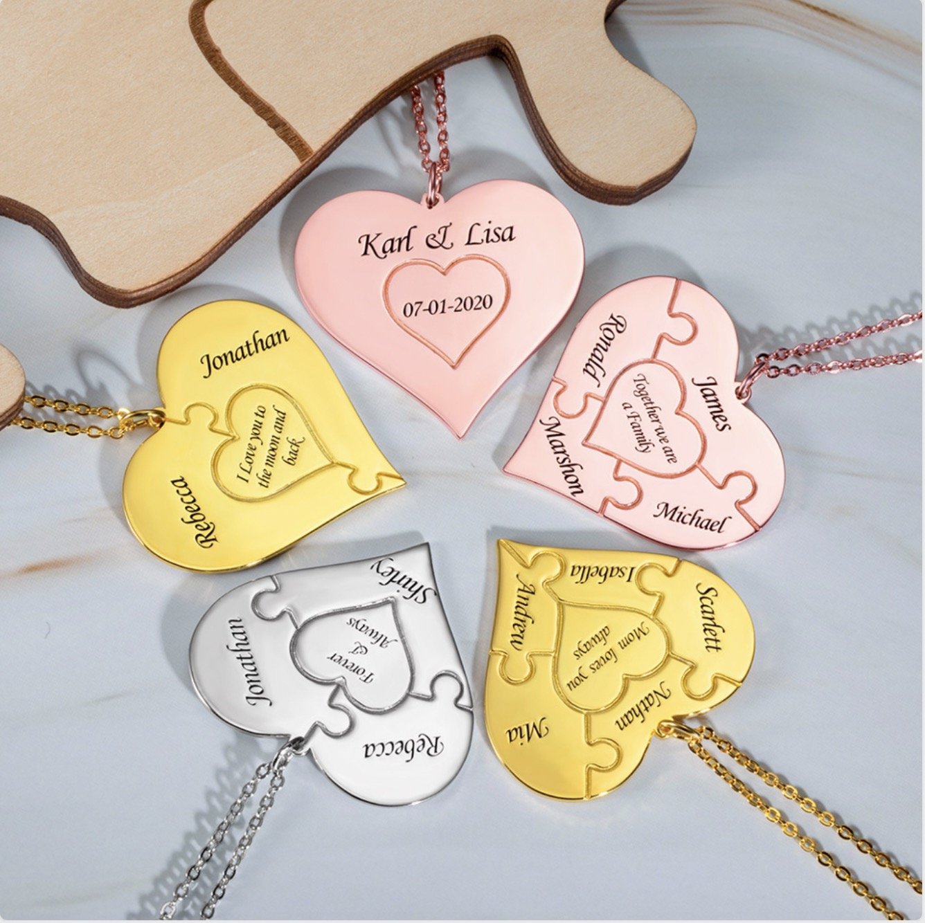Personalized Heart Puzzle Family Name Necklace
