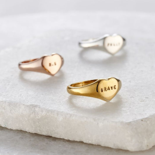 Personalised Handstamped Heart Signet Ring