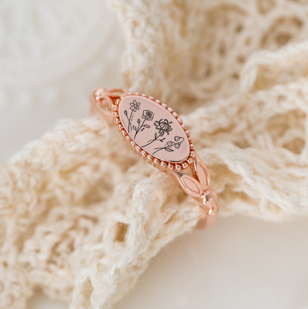 Handmade Personalized Family Birth Month Flower Ring (1-3Flowers)