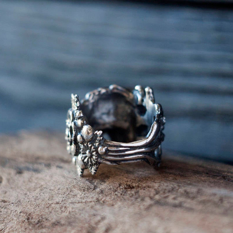 Skull Flower Gothic 925 Silver Ring