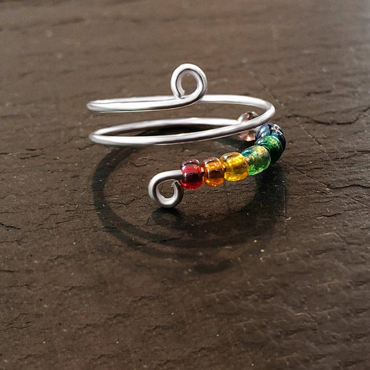 For Daughter - S925 Drive Away Your Anxiety Rainbow Beads Fidget Ring