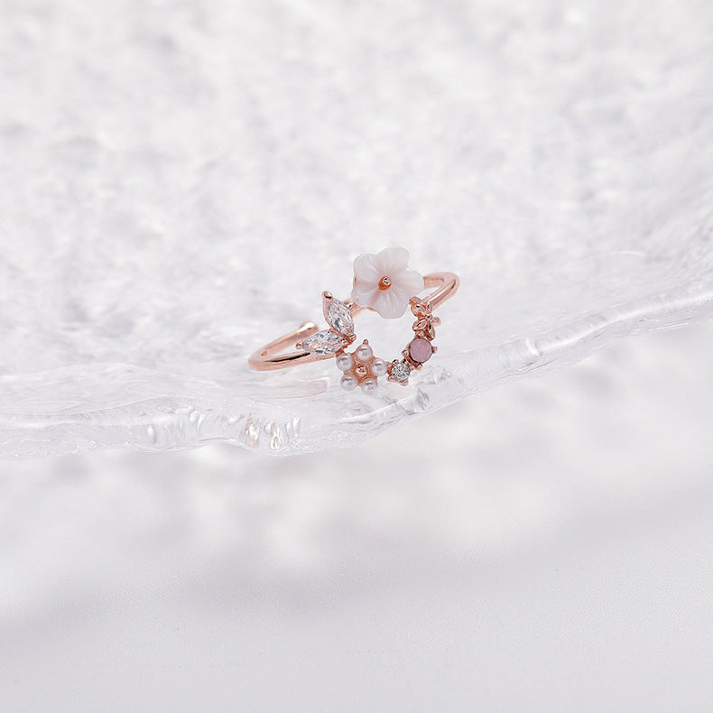 Sparkling Crystal Zircon Flower Ring