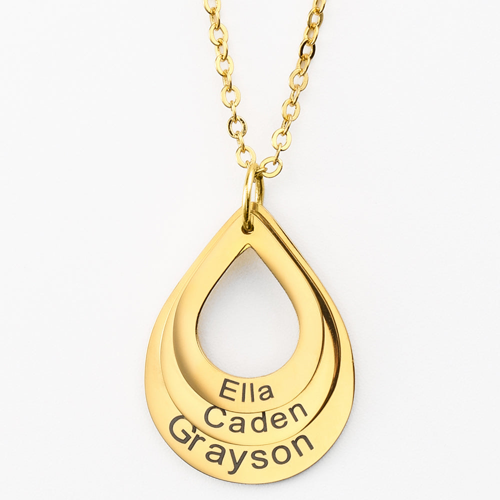 Mother's Day Gift Engraved Drop Shaped Family Necklace