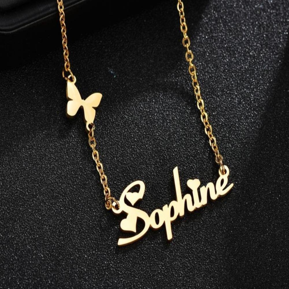 Fashion Custom Engraved Name Necklace With Butterfly