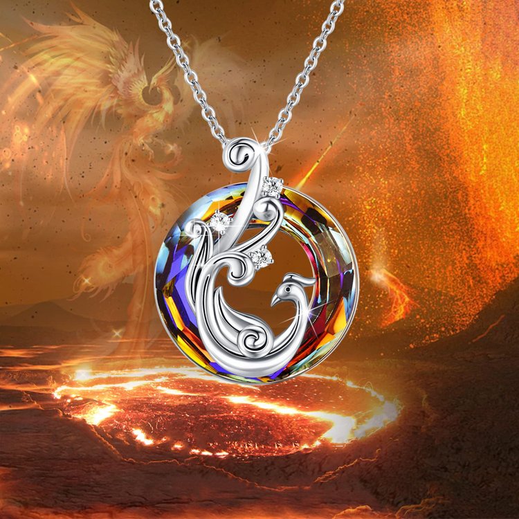 For Self - S925 I Survived Because The Fire Inside Me Burns Brighter Than The Fire Around Me Colorful Crystal Phoenix Necklace