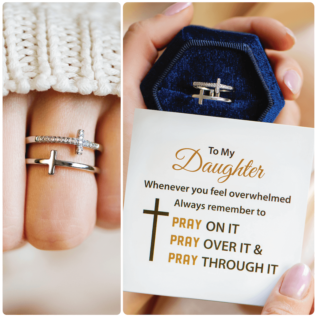 To My Daughter "Pray Through It" Twin Band Cross Ring