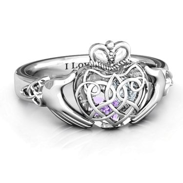 Sterling Silver Caged Hearts Celtic Claddagh Mother's Ring