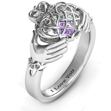 Sterling Silver Caged Hearts Celtic Claddagh Mother's Ring