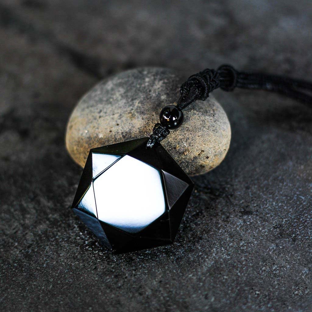 Medivh-Natural Stone Black Obsidian Pendant Healing Necklace