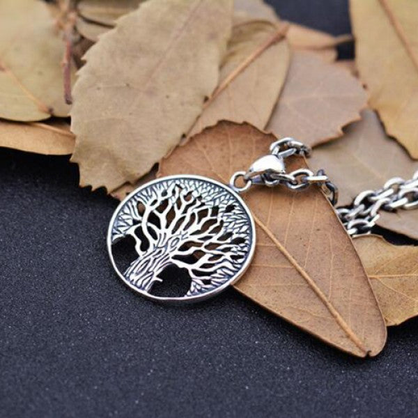 Men's Sterling Silver Tree of Life Pendant Necklace with Sterling Silver Anchor Link Chain