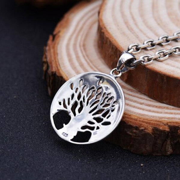 Men's Sterling Silver Tree of Life Pendant Necklace with Sterling Silver Anchor Link Chain
