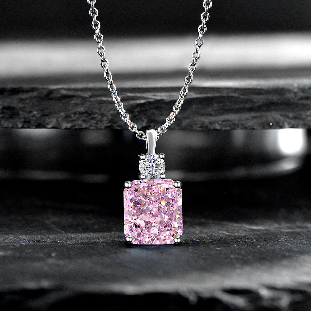 New 8.5ct pink pendant 925 silver inlaid 9*10 ice flower cut necklace