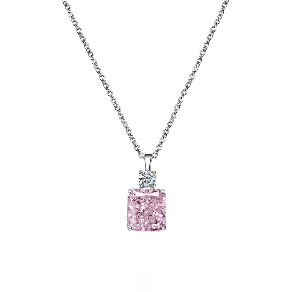 New 8.5ct pink pendant 925 silver inlaid 9*10 ice flower cut necklace