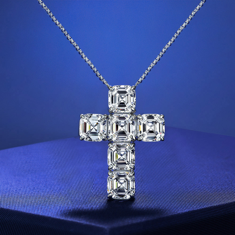 925 Silver Cross Pendant 3 Carat Diamonds