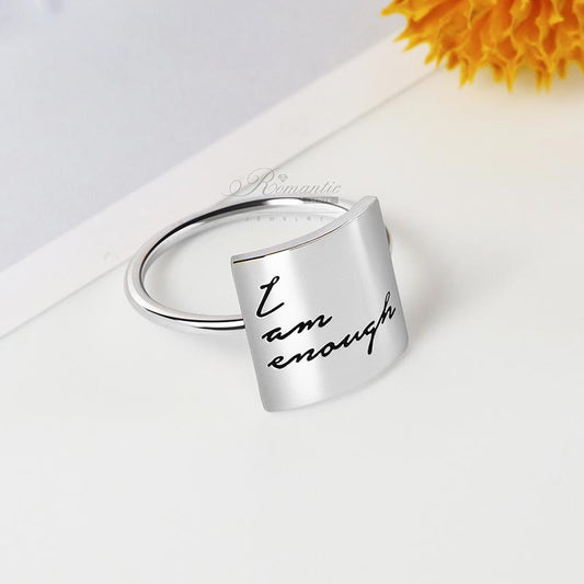 Sterling Silver Personalized Inspirational Ring I Am Enough Ring Choose Joy Ring I Love You More Ring