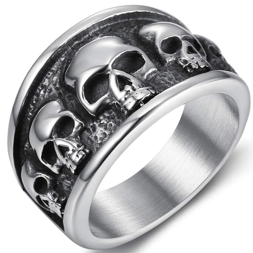 Retro stainless steel Gothic dead skull Halloween ring