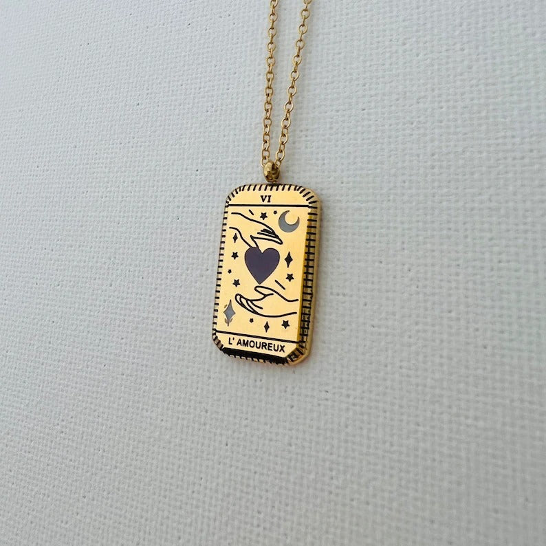 Tarot Card 18K Gold With Enamel Waterproof Necklace
