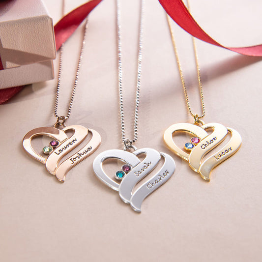 Two Hearts Forever One Necklace with Birthstones