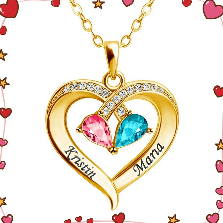 Valentine's Day Gift Forever Love Birthstone & Diamond Heart Pendant Necklace