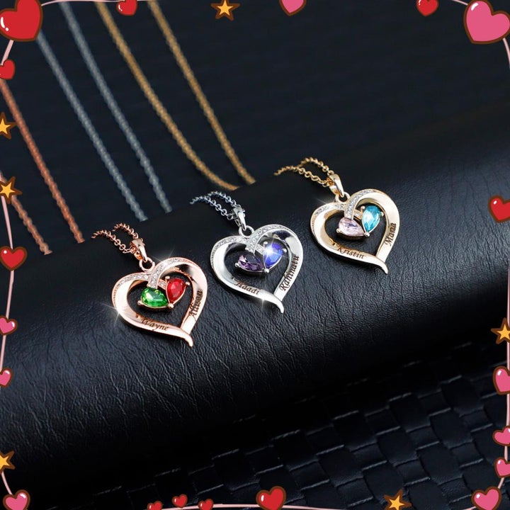 Valentine's Day Gift Forever Love Birthstone & Diamond Heart Pendant Necklace
