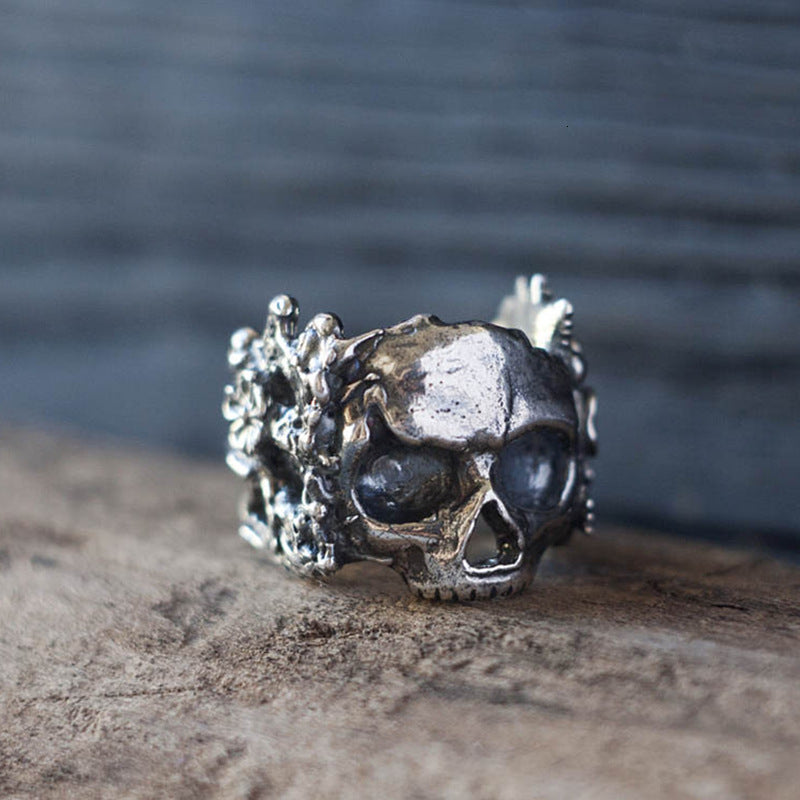 Skull Flower Gothic 925 Silver Ring