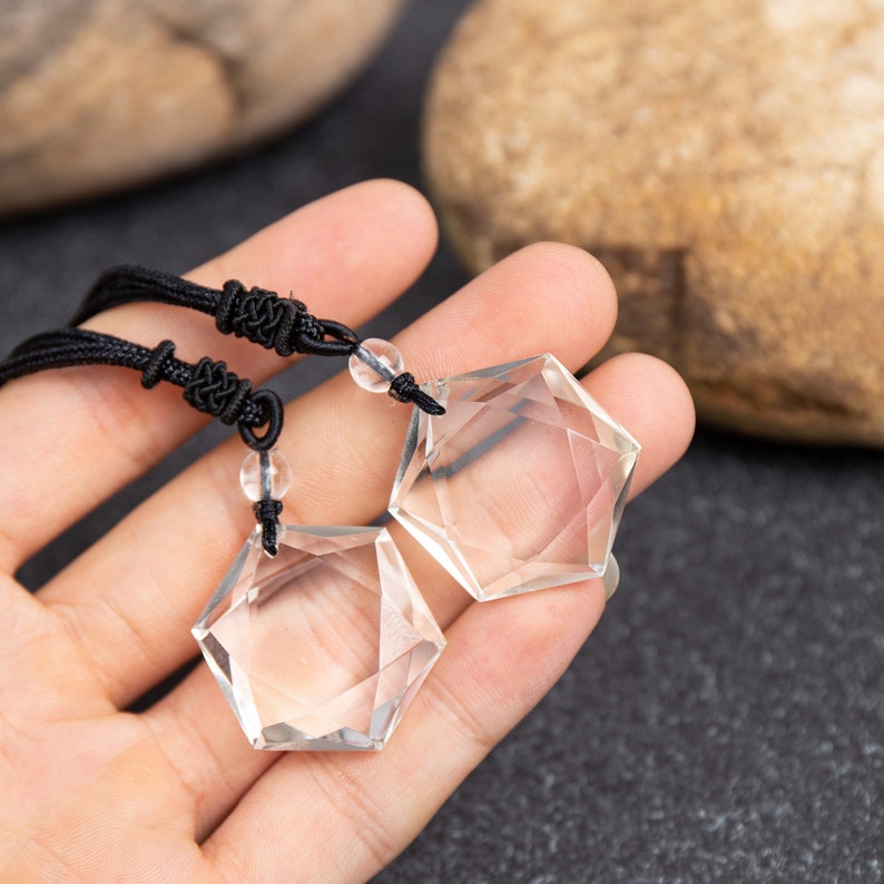 Clear Quartz Hexagram Pendant-Natural White Crystal Healing Necklace