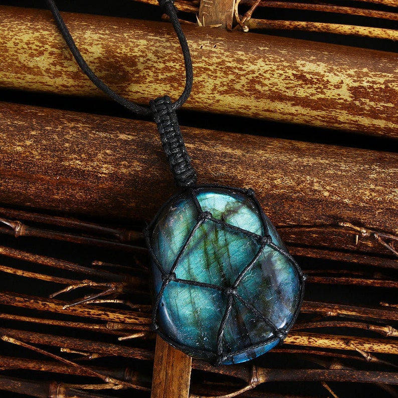 Wrapped dragons heart Healing Labradorite Crystal Energy Necklace