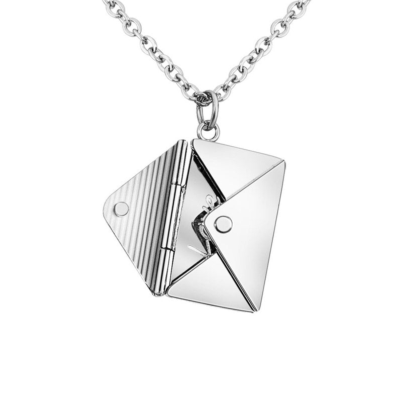 Custom 3D Silver Envelope Necklace with Engraved Insert