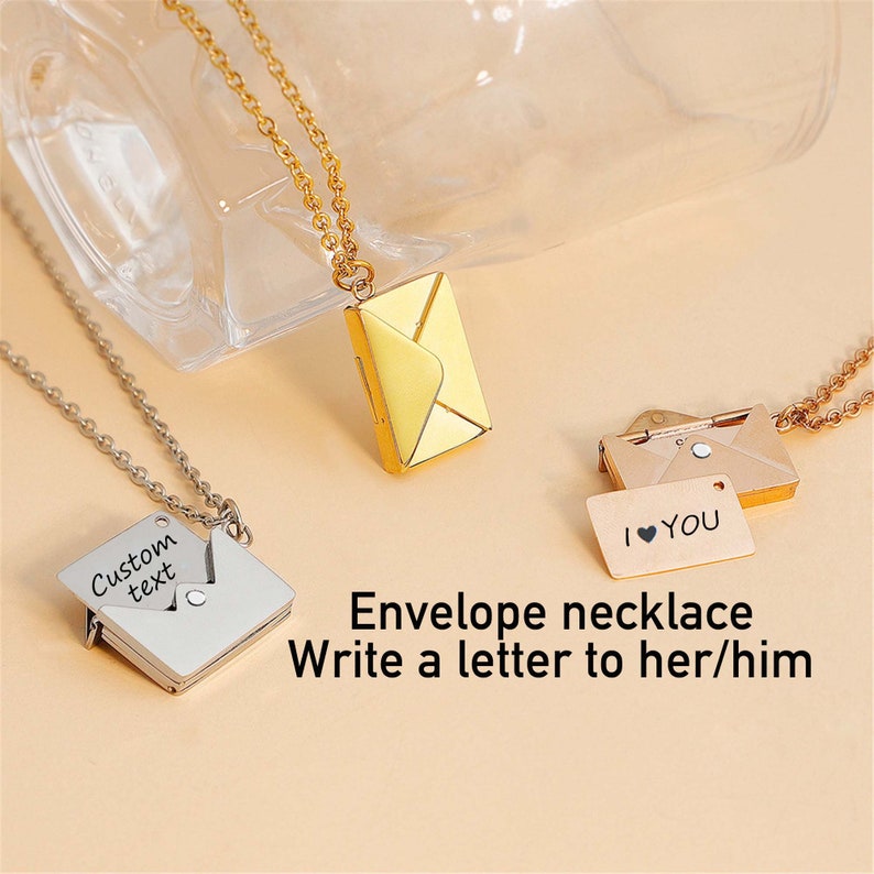 Custom 3D Silver Envelope Necklace with Engraved Insert