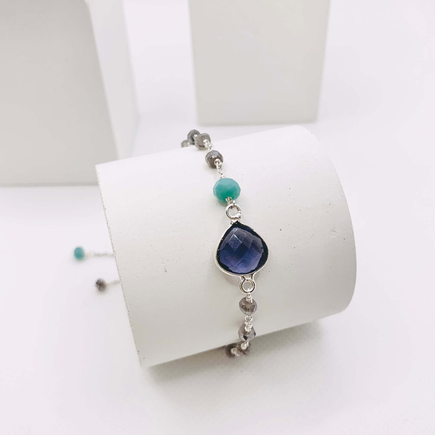 Blue Tanzanite Quartz Adjustable Silver Bracelet