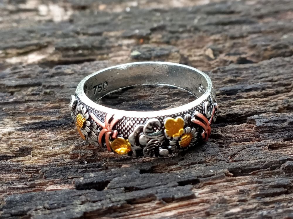 Vintage Dragonfly and Sunflower Men's Ring