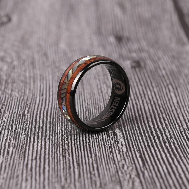 LIMITED EDITION 8MM Black Onyx Tungsten Carbide Abalone and Koa Wood Men's Ring